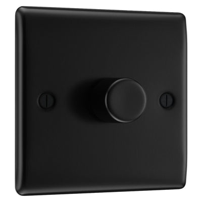 BG Nexus Matt Black 200W 2 Way Single Trailing Edge Dimmer Switch NFB81 with 35mm Steel Back Box