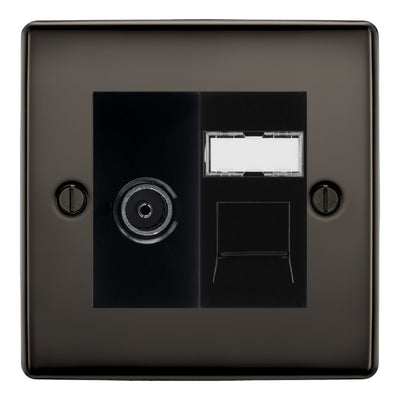 BG Nexus Black Nickel TV Aerial & RJ45 CAT6 Data Socket - Black Insert