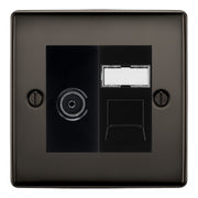 BG Nexus Black Nickel TV Aerial & RJ45 CAT6 Data Socket - Black Insert