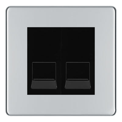 BG Screwless Polished Chrome Double Master Telephone Socket – Black Insert