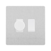 BG Evolve Brushed Steel 2 Gang Switch 1x Trailing Edge LED Dimmer 1x Intermediate Custom Grid Switch by British General (BG-Evolve-BS-2G-CUSTOM-1x-Dimmer-1x-INT)