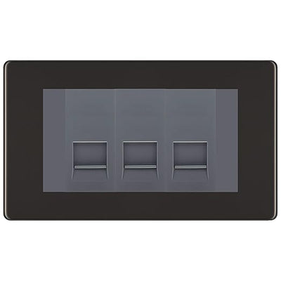 BG Screwless Black Nickel 3 Gang IDC Secondary Telephone Socket - Grey Insert by British General (BG-FBNBTS3G)