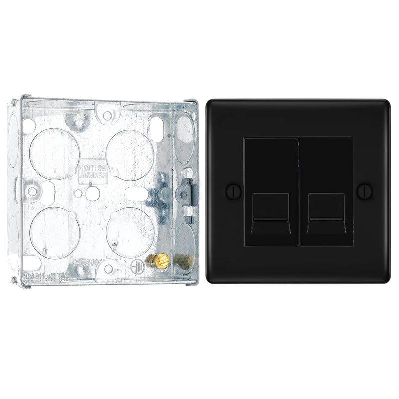BG Nexus Matt Black Double Slave Telephone Socket NFBBTS2 with 25mm Steel Back Box