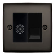 BG Nexus Black Nickel TV Aerial & BT Telephone Outlet Plate — Screened + IDC - Black