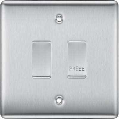 BG Nexus Brushed Steel 2G Grid Switch Kit – 20A 2-Way & Retractive Press Module by British General (BG-Nexus-BS-2G-1x2Way-1xPress)
