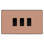 BG Evolve Polished Copper 3 Gang Intermediate Custom Grid Light Switch by British General (BG-Evolve-PC-3G-CUSTOM-3x-INT-SWITCH)