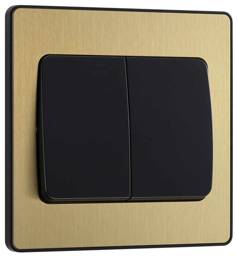 BG Evolve PCDSB42WB Satin Brass Evolve 2 Gang 20A 16AX 2 Way Wide Rocker Light Switch - Black Insert