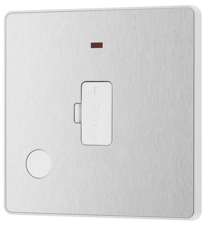 PCDBS54W Front - This Evolve Brushed Steel 13A fused and unswitched connection unit from British General provides an outlet from the mains containing the fuse, ideal for spur circuits and hardwired appliances.