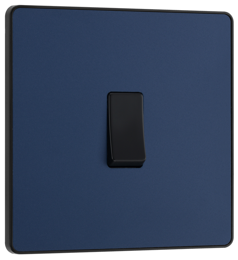 BG PCDDB13B Matt Blue Evolve 1 Gang 20A 16AX Intermediate Light Switch - Black Insert