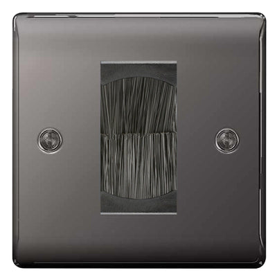 BG Black Nickel Single 1 Gang Brush Cable Entry Wall Plate Black by British General (BG-NBNEMS1+EMFO-1)