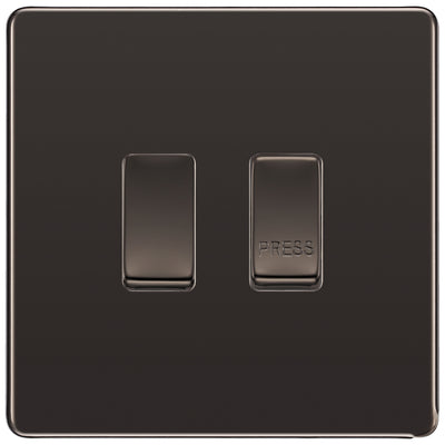BG Screwless Black Nickel 2G Grid Switch – 20A 2-Way & Retractive Press Module