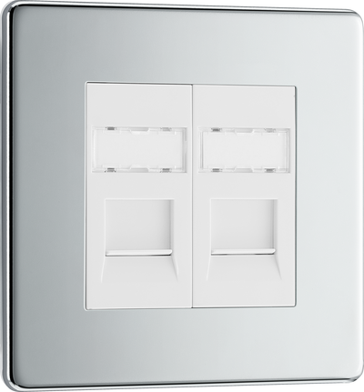 FPCRJ452 Front - This RJ45 ethernet socket from British General uses an IDC terminal connection and is ideal for home and office providing 2 networking outlets with ID windows for identification. 