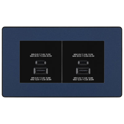 BG Evolve Matt Blue 4G Faceplate with 45W USB A+C Charger Modules – Black Insert by British General (BG-PCDDBEMR4B+EMUSBAC45B)