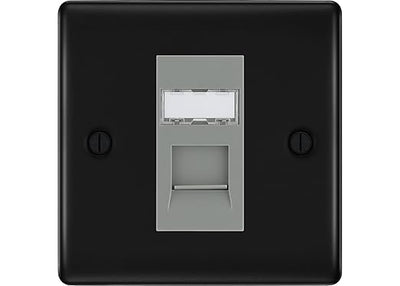 BG Nexus Matt Black Single 1 Gang RJ45 Data Socket NFBRJ451G Grey Insert by British General (BG-NFBRJ451G)