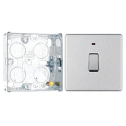 BG Screwless Brushed Steel 20A 2 Pole Neon Switch FBS31 with 25mm Steel Back Box by British General (BG-FBS31+HGS02)