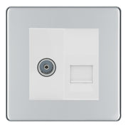 BG Screwless Polished Chrome TV Aerial & BT Telephone Outlet Plate — White Insert