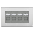BG Screwless Brushed Steel 4 Gang RJ45 Cat6 Data Socket Outlet Grey Inserts