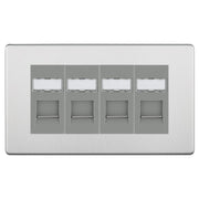 BG Screwless Brushed Steel 4 Gang RJ45 Cat6 Data Socket Outlet Grey Inserts by British General (BG-FBSRJ454G)