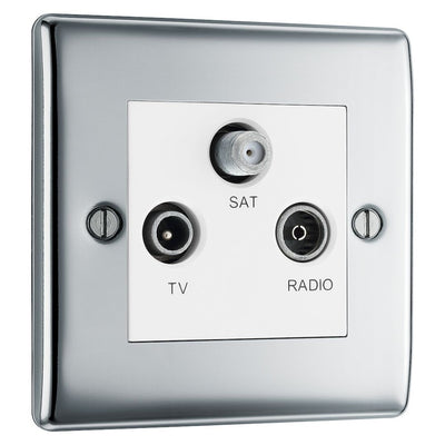 BG Nexus Polished Chrome Triplex TV/FM/Sat Socket NPC67 with 35mm Steel Back Box