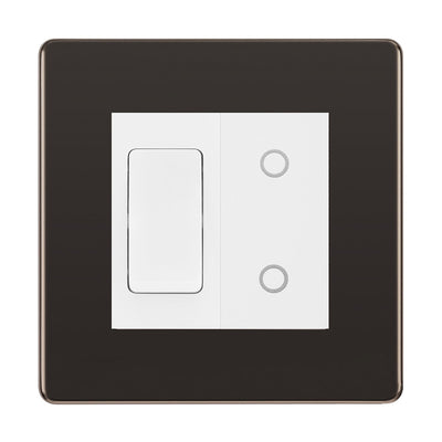 BG Black Nickel Screwless 2 Gang Custom Switch 1x 2 Way Switch 1x Secondary Touch Dimmer White Inserts by British General (BG-SL-BN-2G-1x-2WAY-SWITCH-1x-STD-WI)