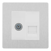 BG Evolve Brushed Steel TV Aerial & Secondary Telephone Socket - White Insert