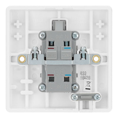 BG Nexus 1 Gang 20A 2 Pole Flex Outlet Neon Switch & 50mm Pattress Back Box