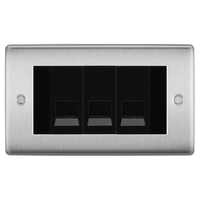 BG Nexus Brushed Steel 3 Gang Master Telephone Socket – Black Insert