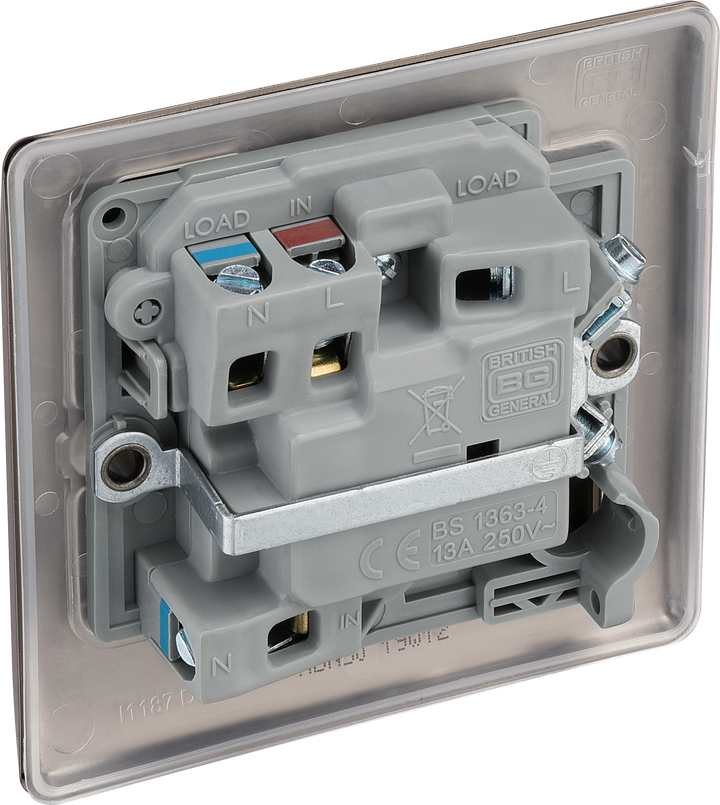 NBN50 Back - This switched and fused 13A connection unit from British General provides an outlet from the mains containing the fuse and is ideal for spur circuits and hardwired appliances.