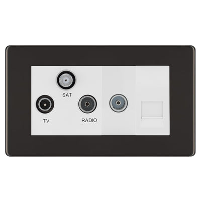 BG Screwless Black Nickel TV/FM/SAT + Return & 1 Gang Tel - Screened Triplex Socket FBN68W by British General (BG-FBN68W)