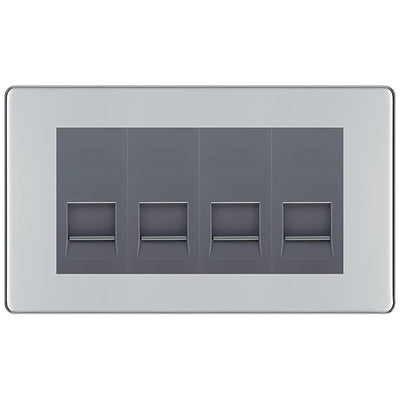 BG Screwless Polished Chrome 4 Gang IDC Secondary Telephone Socket - Grey Insert by British General (BG-FPCBTS4G)