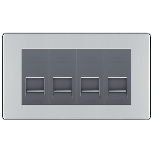 BG Screwless Polished Chrome 4 Gang IDC Secondary Telephone Socket - Grey Insert