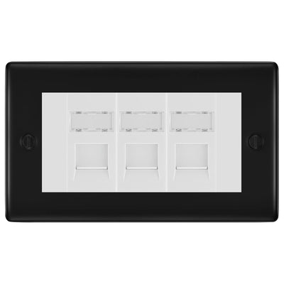 BG Nexus Matt Black 3 Gang RJ45 Cat6 Data Socket Outlet White Inserts by British General (BG-NFBRJ453W)