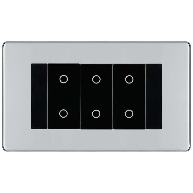 BG Nexus Screwless Polished Chrome Triple Master Touch Dimmer Switch - Black Insert