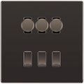 BG Screwless Black Nickel 6 Gang Switch 3x Trailing Edge LED Dimmer 3x Intermediate Custom Grid Switch