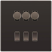 BG Screwless Black Nickel 6 Gang Switch 3x Trailing Edge LED Dimmer 3x Intermediate Custom Grid Switch by British General (BG-SCRL-BN-6G-CUSTOM-3x-Dimmer-3x-INT)