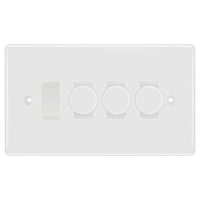 BG White 4 Gang Light Switch 3x Trailing Edge LED Dimmer 1x 2 Way Custom Switch by British General (BG-NEXUS-WM-4G-CUSTOM-3xDIMMER-1x 2WAY)