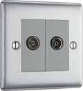 BG NBS66 Nexus Diplex Tv/fm, 2 Gang Brushed Steel Satellite Socket Outlets