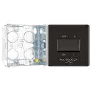 BG Screwless Black Nickel 1 Gang 10A 3 Pole Fan Isolator Switch FBN15 with 35mm Steel Back Box