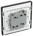 PCDSB42WB Back - This Evolve Satin Brass 20A 16AX double light switch from British General can operate 2 different lights, whilst the 2 way switching allows a second switch to be added to the circuit to operate the same light from another location (e.g. at the top and bottom of the stairs).