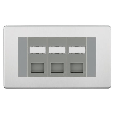 BG Screwless Brushed Steel 3 Gang RJ45 CAT6 Data Socket Grey Inserts by British General (BG-FBSRJ453C5EG)