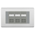 BG Screwless Brushed Steel 3 Gang RJ45 CAT6 Data Socket Grey Inserts