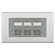 BG Screwless Brushed Steel 3 Gang RJ45 CAT6 Data Socket Grey Inserts by British General (BG-FBSRJ453C5EG)