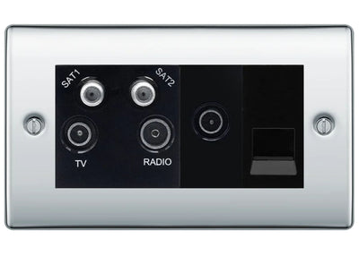 BG Nexus Metal Polished Chrome Quadplex Combination TV Socket NPC69B