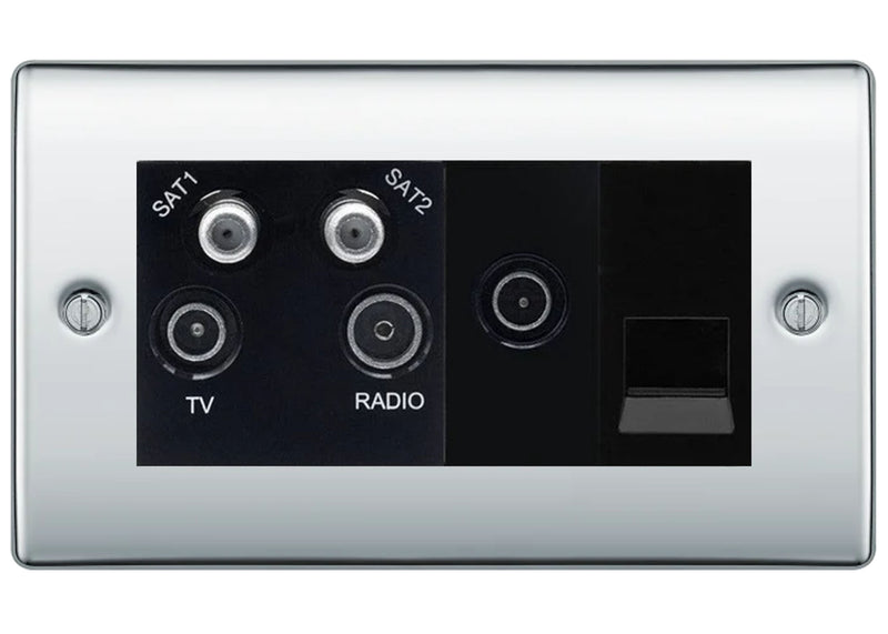 BG Nexus Metal Polished Chrome Quadplex Combination TV Socket NPC69B