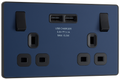 BG PCDDB22U3B Matt Blue Evolve 2 Gang 13A 2x USB-A 3.1A Switched Socket Outlet - Black Insert