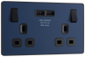 BG PCDDB22U3B Matt Blue Evolve 2 Gang 13A 2x USB-A 3.1A Switched Socket Outlet - Black Insert by British General (BG-PCDDB22U3B-Shopify-SA_1)