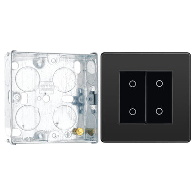 BG Evolve Black Chrome Double Secondary Touch Dimmer Switch PCDBCTDS2B with 25mm Steel Back Box