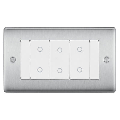 BG Nexus Brushed Steel Triple Secondary Touch Dimmer Switch White Inserts NBSTDS3W by British General (BG-EMTDSW+NBSEMR4)