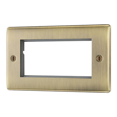 BG Antique Brass Double 4 Gang Brush Cable Entry Wall Plate Black