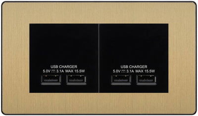 BG Evolve Satin Brass 4G Euro Plate with 2X USB-A Dual Chargers – Black Insert by British General (BG-PCDSBEMR4B+EMUSB3B)